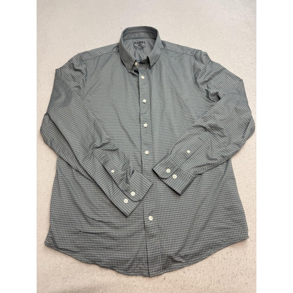 Rhone Commuter Shirt Mens XL Blue Gray Geometric Long Sleeve Button Up Slim Fit